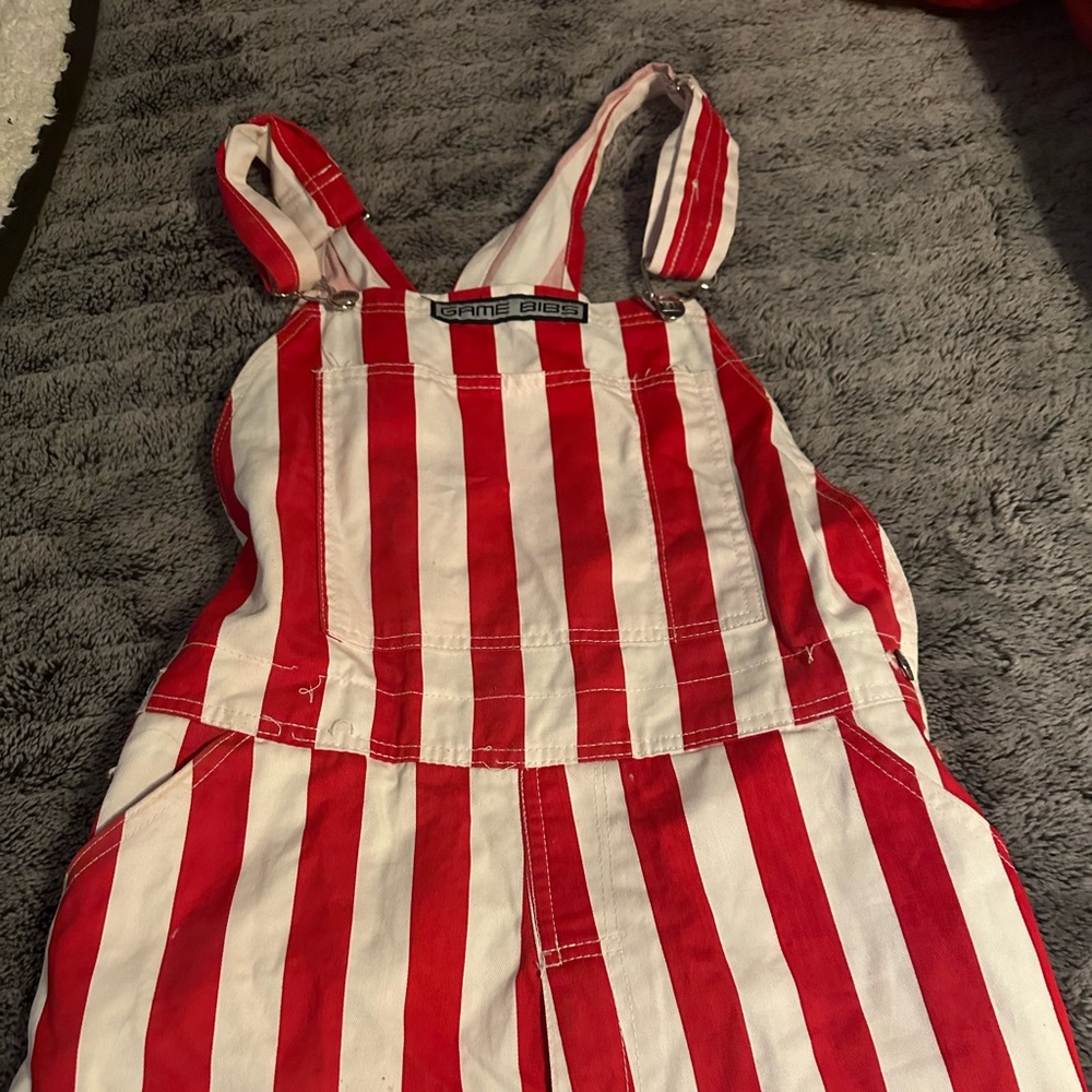Red and White stripe Overalls game day